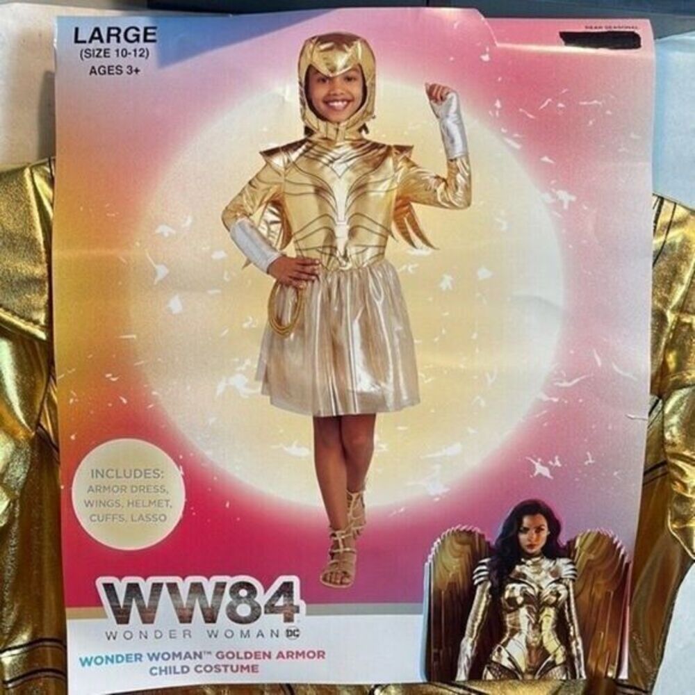 Wonder Woman Golden Armor WW84 Girl's Halloween Costume Size Large 10-12